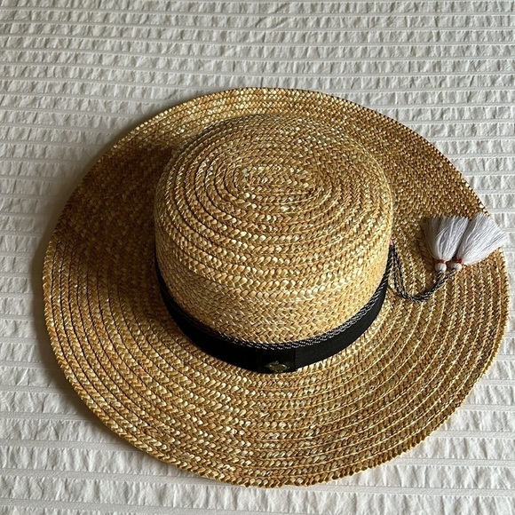 PETER GRIMM Straw Sun Hat Steeplechase Kentucky Derby Wide Brim Grosgrain Ribbon - Picture 2 of 9